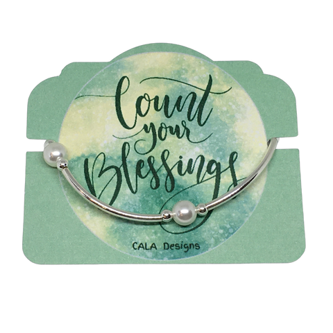 Count your Blessings - Blessing Bracelet (Birthstone) - June WHITE PEARL 8mm - Sterling Silver