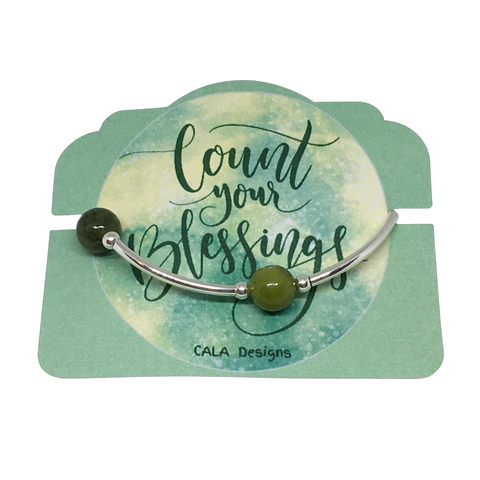 Count your Blessings - Blessing Bracelet - Chinese Green Jade 10mm - Sterling Silver
