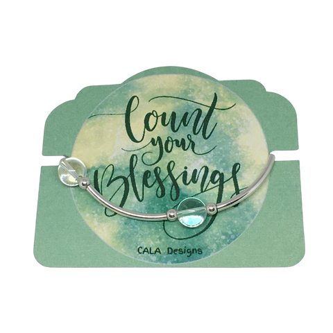 Count your Blessings - Gratitude Blessing Bracelet - Clear Crystal Quartz 10mm - Sterling Silver