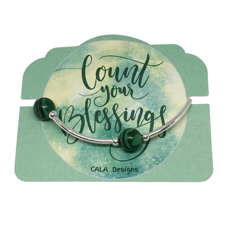 Count your Blessings - Gratitude Blessing Bracelet - Malachite 10mm - Sterling Silver