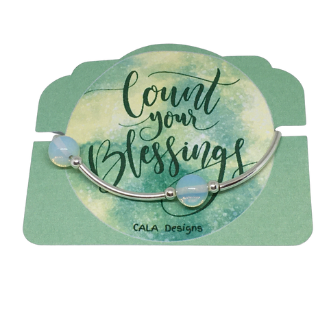 Count your Blessings - Gratitude Blessing Bracelet - Opalite 10mm - Sterling Silver