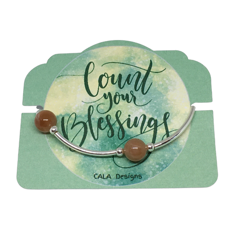 Count your Blessings - Gratitude Blessing Bracelet - Sunstone 10mm - Sterling Silver