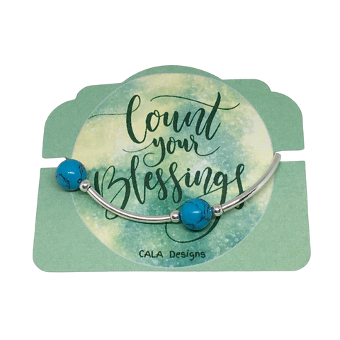 Count your Blessings - Gratitude Blessing Bracelet - Turquoise 10mm - Sterling Silver