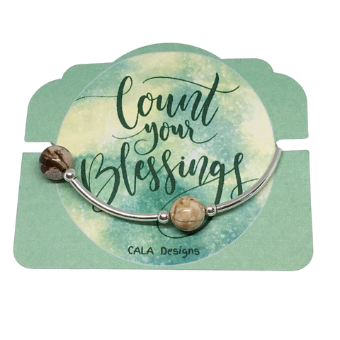 Count your Blessings - Gratitude Blessing Bracelet - Brown Zebra Jasper 10mm - Sterling Silver