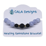 Blue Lace Agate Gemstone and Lava Aroma Essential Oil Diffuser Statement Bracelet - Hope, Strength and Balance - Mothers Day Day Gift Idea