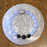 Blue Lace Agate Gemstone and Lava Aroma Essential Oil Diffuser Statement Bracelet - Hope, Strength and Balance - Mothers Day Day Gift Idea