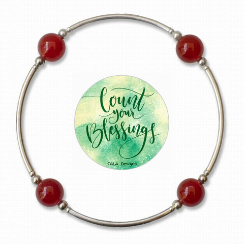 Count your Blessings - Gratitude Blessing Bracelet - Red Carnelian 10mm - Sterling Silver