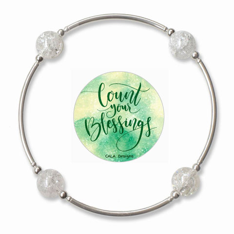 Count your Blessings - Gratitude Blessing Bracelet - Crackle Quartz 10mm - Sterling Silver