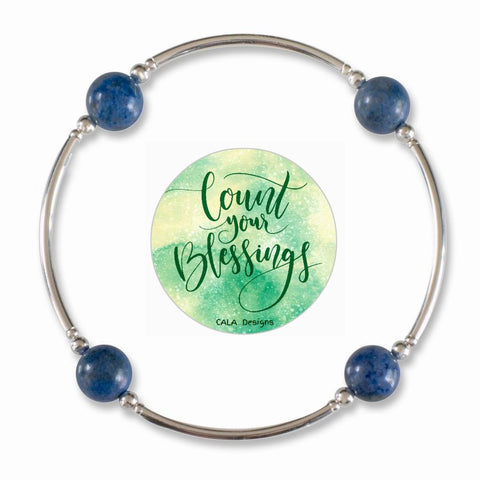 Count your Blessings - Gratitude Blessing Bracelet - Dumortierite 10mm - Sterling Silver