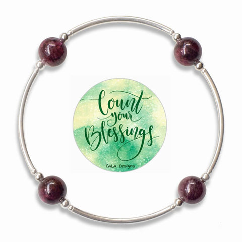 Count your Blessings - Gratitude Blessing Bracelet - Garnet 10mm - Sterling Silver