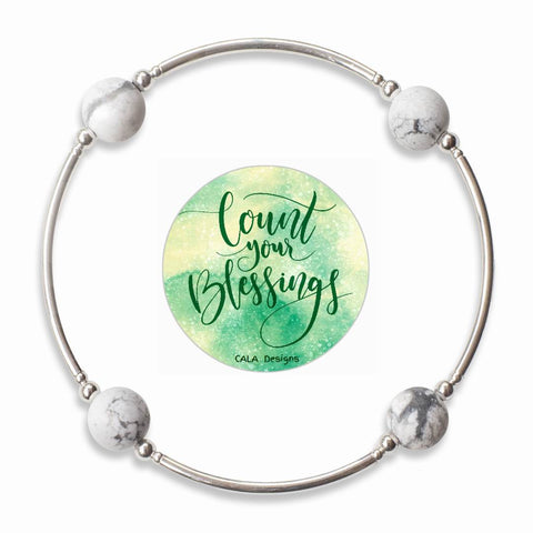 Count your Blessings - Gratitude Blessing Bracelet - Howlite 10mm - Sterling Silver