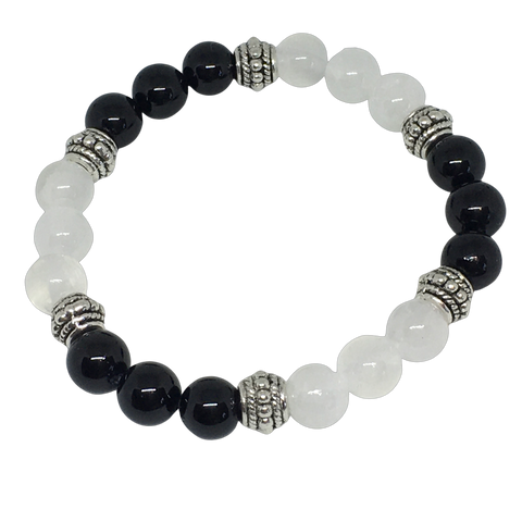 Protection Crystal Gemstone Bracelet - Handcrafted - Black Tourmaline and Selenite 8mm