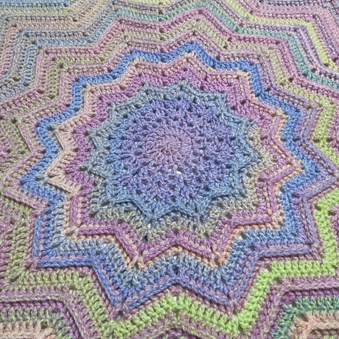 12 Point Star Round Ripple Blanket - Baby Kids Blanket - PINK Multicoloured - Hand Crocheted