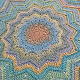 12 Point Star Round Ripple Blanket - Baby Kids Throw - BLUE Multicoloured - Hand Crocheted