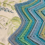 12 Point Star Round Ripple Blanket - Baby Kids Throw - BLUE Multicoloured - Hand Crocheted