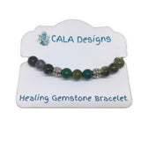 Diabetes Regulator Healing Crystal Gemstone Bracelet - Handcrafted - Chrysocolla, Moss Agate, and Serpentine 8mm