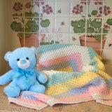 Beautiful RAINBOW Baby Cot or Pram Blanket - Christening - Baby Gift - Throw -- Hand Crocheted