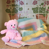 Beautiful RAINBOW Baby Cot or Pram Blanket - Christening - Baby Gift - Throw -- Hand Crocheted