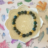 Diabetes Regulator Healing Crystal Gemstone Bracelet - Handcrafted - Chrysocolla, Moss Agate, and Serpentine 8mm