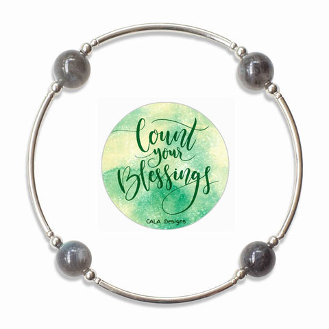 Count your Blessings - Gratitude Blessing Bracelet - Labradorite 10mm - Sterling Silver