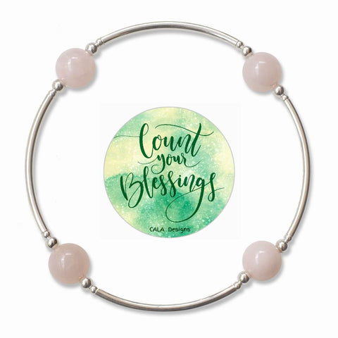Count your Blessings - Gratitude Blessing Bracelet - Rose Quartz 10mm - Sterling Silver