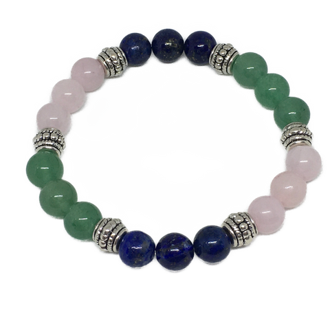 Vertigo Support Healing Crystal Gemstone Bracelet - Handcrafted - Aventurine, Lapis Lazuli and Rose Quartz 8mm