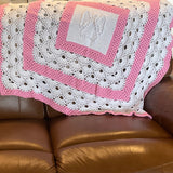 Guardian Angel Motif and Shell Design Heirloom Blanket - Baby PINK - Cot Blanket - Christening - Gift - Throw - Afghan - Shawl - Hand Crocheted