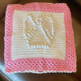 Guardian Angel Motif and Shell Design Heirloom Blanket - Baby PINK - Cot Blanket - Christening - Gift - Throw - Afghan - Shawl - Hand Crocheted