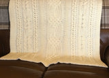 CELTIC Cable design Blanket - Throw - Afghan -  Champagne White - Hand Crocheted