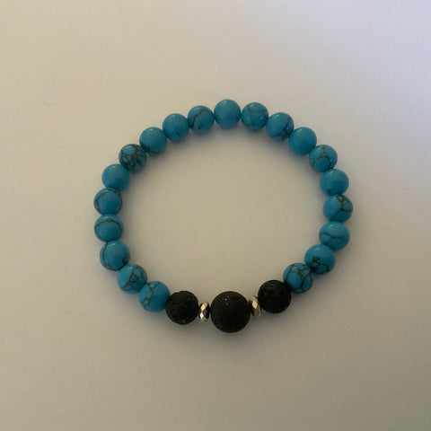 Ladies Turquoise and Lava Stone Aroma Diffuser Bracelet - Handcrafted - Communication, Release and Protection