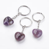 Amethyst Crystal Gemstone Puff Heart Key Chain - Protection, Purification and Spirituality - Crystal Healing - February Birthstone