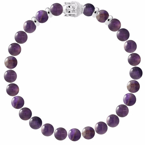Amethyst and Buddha Crystal Gemstone Bracelet - Handcrafted - 8mm - February Birthstone