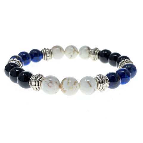 Being True to Yourself Healing Crystal Gemstone Bracelet - Handcrafted - Black Obsidian, Lapis Lazuli and Magnesite  8mm