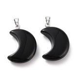 Black Obsidian Crescent Moon Design Pendant Necklace - Grounding, Protection and Healing - Gift Idea