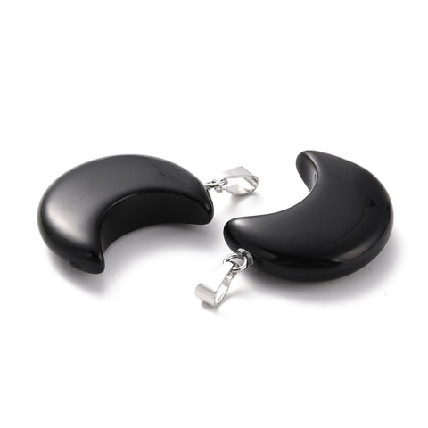 Black Obsidian Crescent Moon Design Pendant Necklace - Grounding, Protection and Healing - Gift Idea