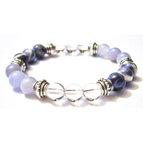 Breast Feeding Healing Crystal Gemstone Bracelet - Handcrafted - Clear Quartz, Blue Chalcedony and Sodalite 8mm