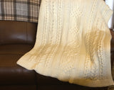 CELTIC Cable design Blanket - Throw - Afghan -  Champagne White - Hand Crocheted