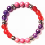 Crystal Gemstone Bracelet - Handcrafted - Natural Amethyst, Carnelian and Rhodonite 8mm
