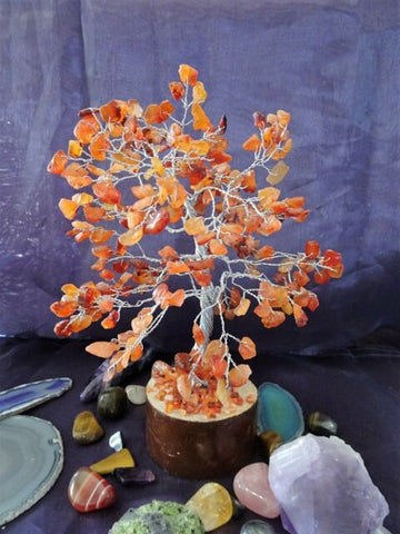 Carnelian Crystal Gemstone Tree - LARGE Silver Branches with Brown Base - Energy, Creativity, Detoxification and Immunity
