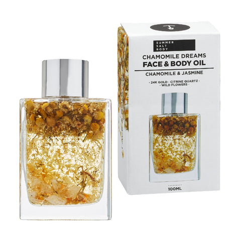 Chamomile Dreams Crystal Infused (Citrine) Body and Facial Oil with 24k Gold and Wild Flowers - 100 ml