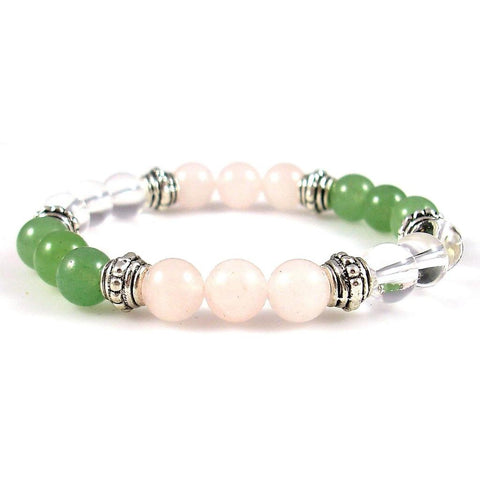 Chest Problems Healing Crystal Gemstone Bracelet - Handcrafted - Green Aventurine, Clear Quartz, and Rose Quartz 8mm