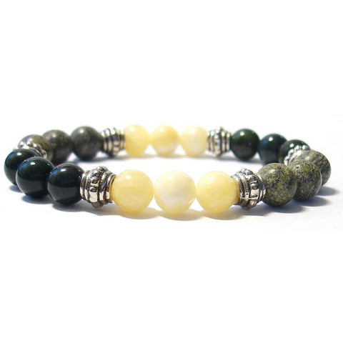 Detox and Cleanse Healing Crystal Gemstone Bracelet - Handcrafted - Bloodstone, Yellow Calcite and Serpentine 8mm