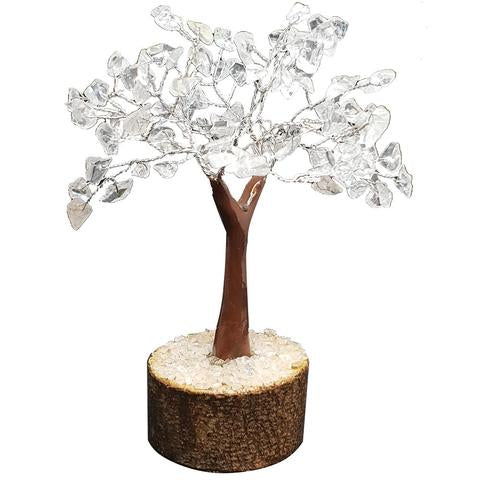 Clear Crystal Quartz Gemstone Tree - SMALL - Brown Base - Crystal Healing