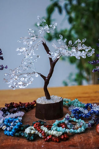 Clear Crystal Quartz Gemstone Tree - MEDIUM - Brown Base - Crystal Healing