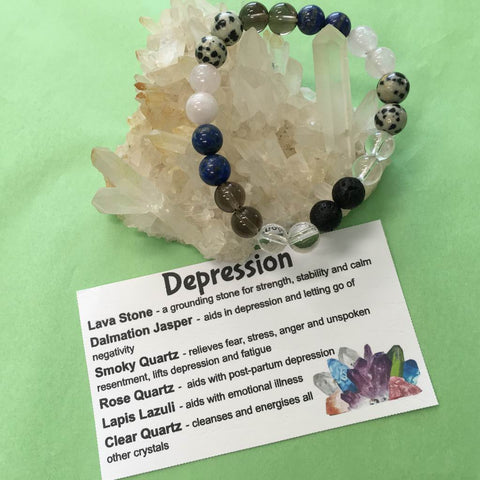 Depression Support Healing Crystal Gemstone and Lava Beads Bracelet - Aromatherapy Diffuser - Handcrafted