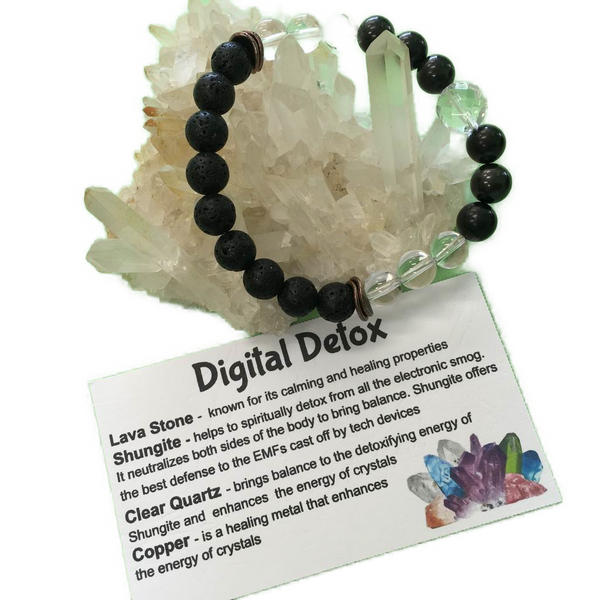 Digital Detox EMF Protection Healing Crystal Gemstone and Lava Beads Bracelet Aromatherapy Diffuser Handcrafted