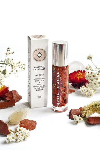 ENERGY - Red Jasper Pure Essential Oil Roller Bottle 10ml -  infused with 24k Gold