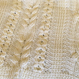CELTIC Cable design Blanket - Throw - Afghan -  Champagne White - Hand Crocheted