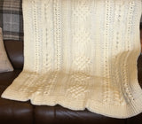 CELTIC Cable design Blanket - Throw - Afghan -  Champagne White - Hand Crocheted