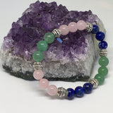 Vertigo Support Healing Crystal Gemstone Bracelet - Handcrafted - Aventurine, Lapis Lazuli and Rose Quartz 8mm